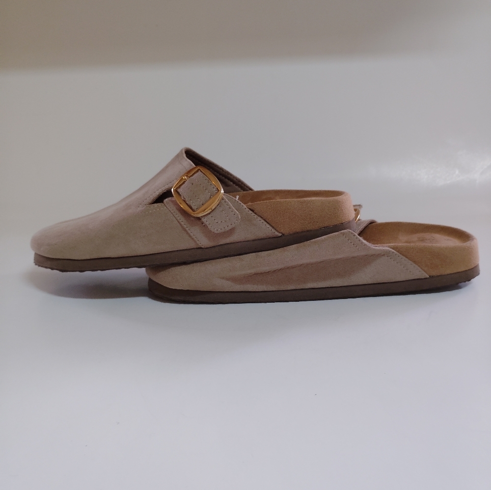 Women's Neutral Slip-On Mule with Gold Buckle - Picture 5 of 7